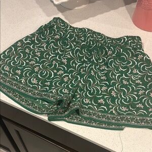 Max Studio Green High Waist Shorts with Intricate Pattern